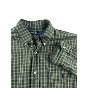 Ralph Lauren Big Shirt Mens‎ Large Green Red Plaid Button Down Cotton Pony L/S